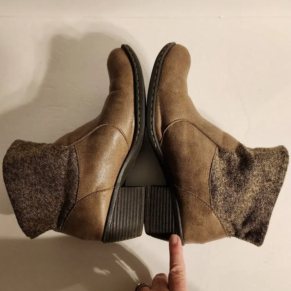 boc Bendell Ankle Boot Bootie Womens 7.5M Brown Faux Suede Fabric Tassel Boho